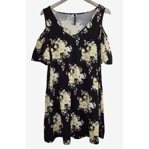 Loving People Black Yellow Floral Flutter Sleeve Dress‎ Sz L